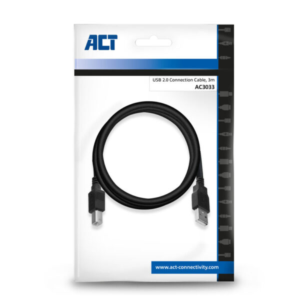 ACT USB 2.0 aansluitkabel A male - B male, 3 meter - Afbeelding 2