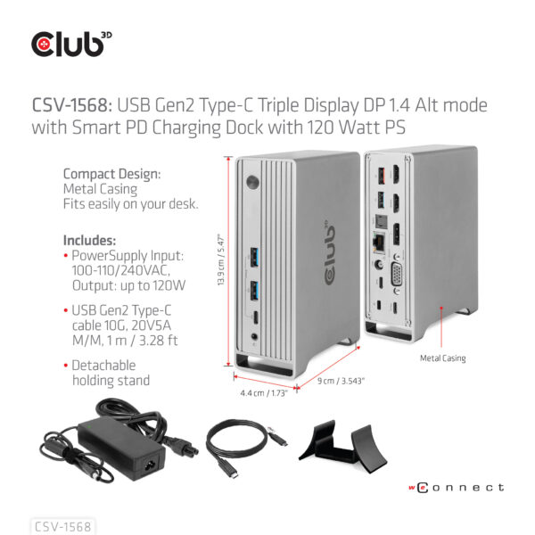 CLUB3D USB type C Universeel docking station 2x USB Gen2 Type-A 1x USB Gen1 Type-A 1x USB Type-A (ROOD) Smart Charging-poort 5V/ - Afbeelding 7