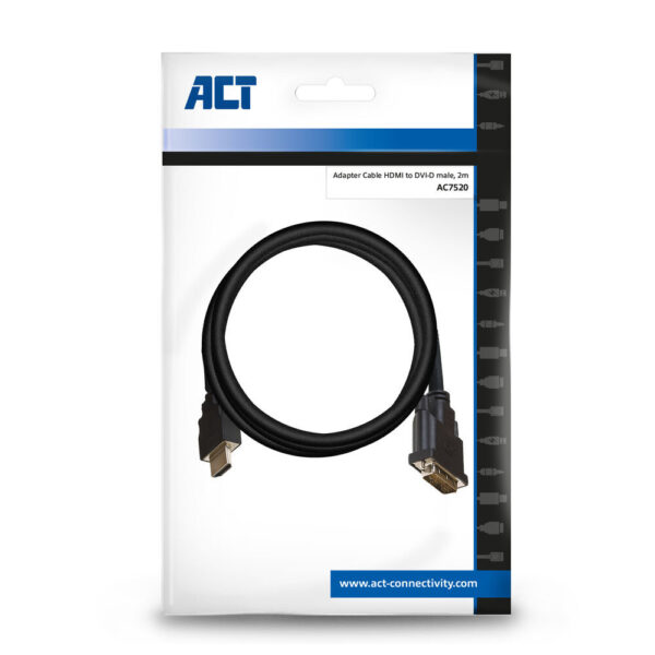 ACT 2 meter HDMI naar DVI-D adapterkabel, 1x HDMI A male, 1x DVI-D single link male 18+1 - Afbeelding 2