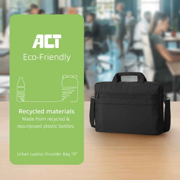 ACT Urban schoudertas voor laptops tot 16”, gemaakt van gerecyclede plastic flessen - Afbeelding 4