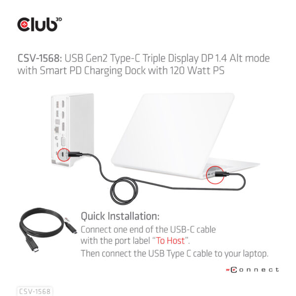 CLUB3D USB type C Universeel docking station 2x USB Gen2 Type-A 1x USB Gen1 Type-A 1x USB Type-A (ROOD) Smart Charging-poort 5V/ - Afbeelding 8