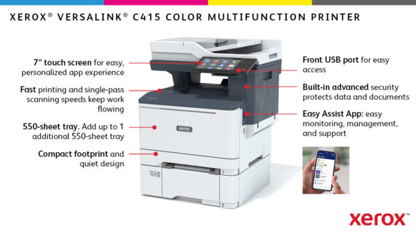 Xerox VersaLink C415 A4 40 ppm dubbelzijdig kopiëren en printen, scannen en faxen, geschikt voor PS3 PCL5e/6 2 laden voor max. 2 - Afbeelding 13