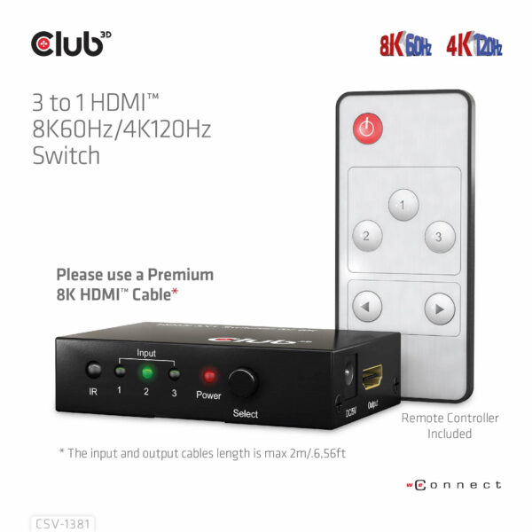 CLUB3D 3 to 1 HDMI™ 8K60Hz/4K120Hz Switch - Afbeelding 13