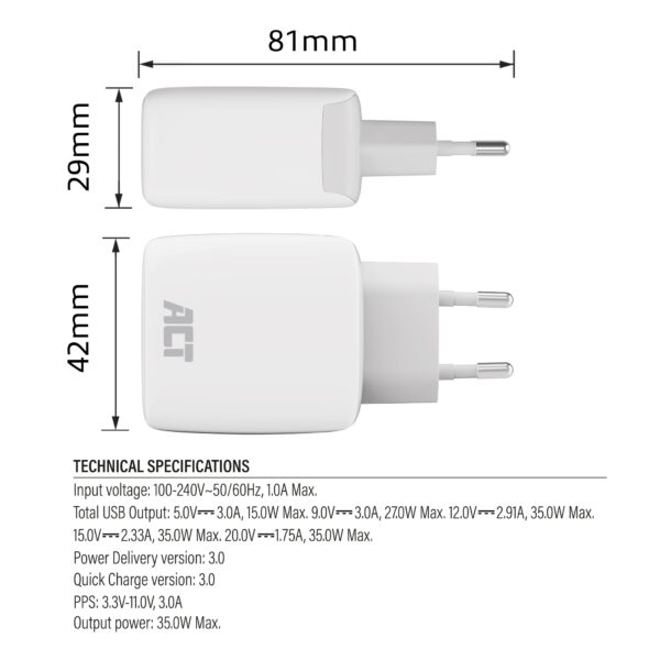 ACT USB-C Lader 35W met Power Delivery PPS en GaNFast - Afbeelding 8