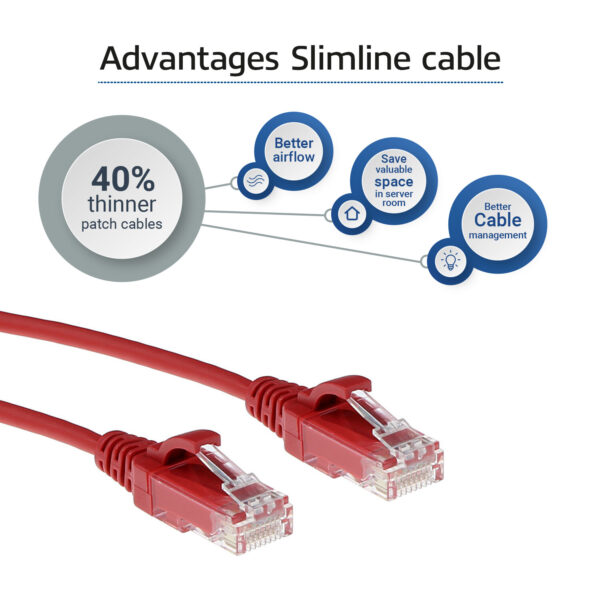 ACT Rode 0.25 meter LSZH U/UTP CAT6 datacenter slimline patchkabel snagless met RJ45 connectoren - Afbeelding 3