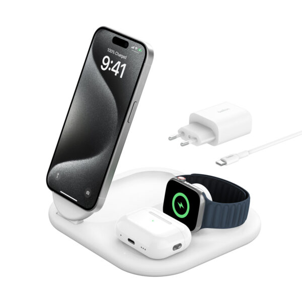 Belkin BoostCharge Hoofdtelefoons, Smartphone, Smartwatch Wit USB Draadloos opladen Snel opladen Binnen