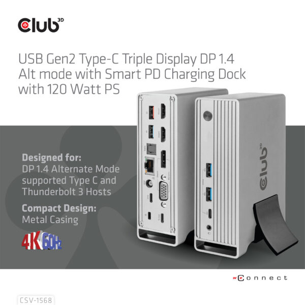 CLUB3D USB type C Universeel docking station 2x USB Gen2 Type-A 1x USB Gen1 Type-A 1x USB Type-A (ROOD) Smart Charging-poort 5V/ - Afbeelding 6