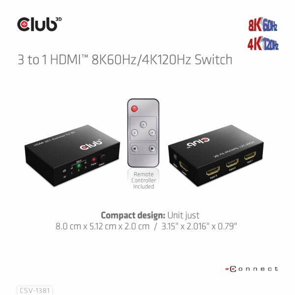 CLUB3D 3 to 1 HDMI™ 8K60Hz/4K120Hz Switch - Afbeelding 15