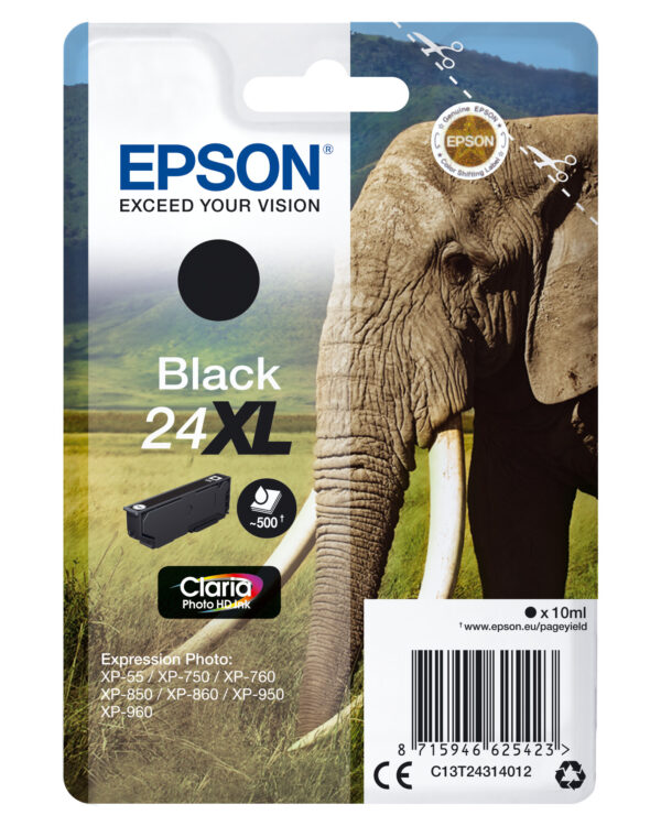 Epson Elephant Singlepack Black 24XL Claria Photo HD Ink