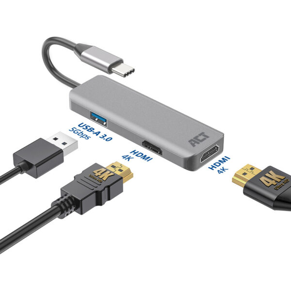 ACT USB-C 4K multiport adapter voor 2 HDMI schermen, USB-A datapoort - Afbeelding 4