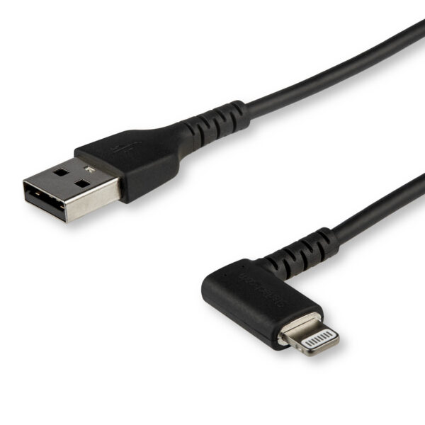 StarTech.com Premium USB-A naar Lightning Kabel 1m Zwart - Robuuste 90° haakse USB Type A naar Lightning Charge & Sync Oplaadkab