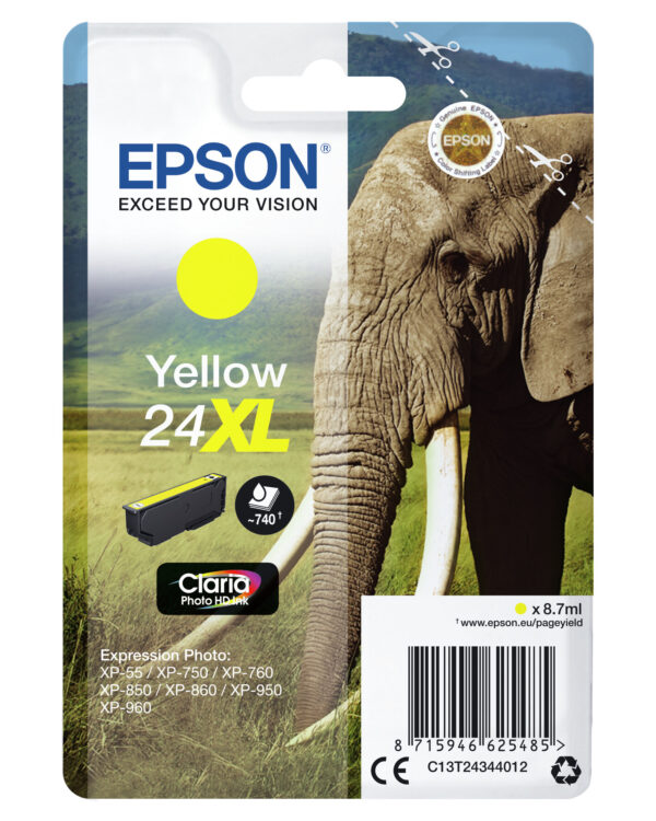 Epson Elephant Singlepack Yellow 24XL Claria Photo HD Ink - Afbeelding 3