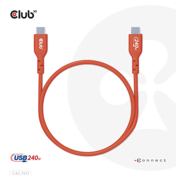 CLUB3D USB2 Type-C Bi-Directional USB-IF Certified Cable Data 480Mb, PD 240W(48V/5A) EPR M/M 4m / 13.13ft - Afbeelding 13