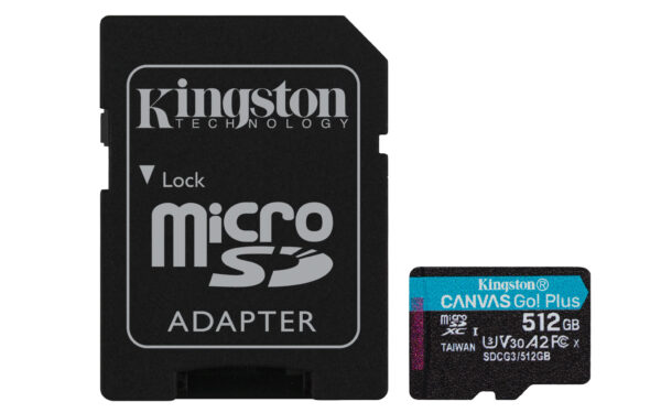 Kingston Technology 512GB microSDXC Canvas Go Plus 170R A2 U3 V30 kaart + ADP