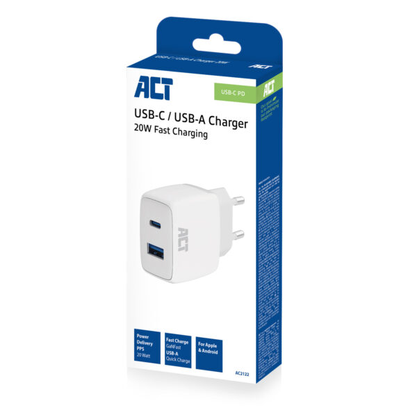 ACT USB-C & USB-A lader 20W met Power Delivery PPS, Quick Charge, GaNFast - Afbeelding 9