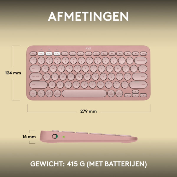 Logitech Pebble Keys 2 K380s toetsenbord Universeel RF-draadloos + Bluetooth QWERTY US International Roze - Afbeelding 9