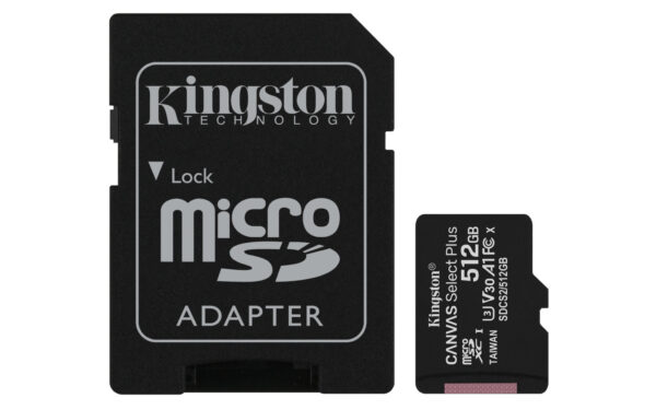 Kingston Technology 512GB micSDXC Canvas Select Plus 100R A1 C10 kaart + ADP