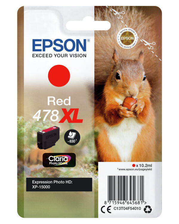 Epson Squirrel Singlepack Red 478XL Claria Photo HD Ink - Afbeelding 2