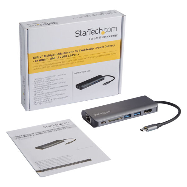 StarTech.com USB-C multiport adapter met SD kaartlezer - Power Delivery - 4K HDMI - GbE - 2 x USB 3.0 - USB-C hub - card reader - Afbeelding 5