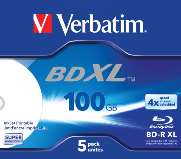 Verbatim BD-R XL 100 GB* 4x Wide Inkjet Printable Jewel Case per 5 verpakt