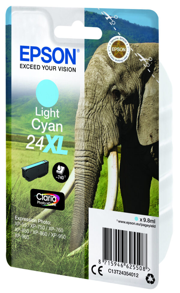 Epson Elephant Singlepack Light Cyan 24XL Claria Photo HD Ink - Afbeelding 4