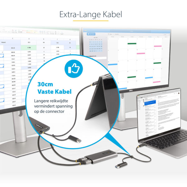 StarTech.com USB-C naar Dual-HDMI Adapter, USB-C of A naar 2x HDMI, 4K 60Hz, 100W Power Delivery Pass-Through, 30cm Ingebouwde K - Afbeelding 11