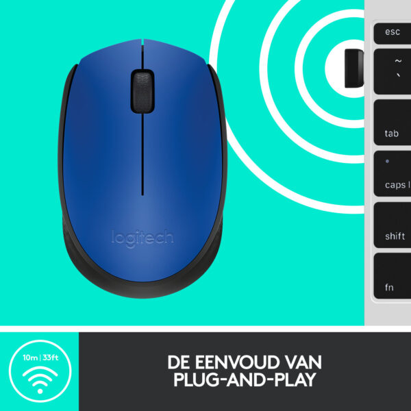 Logitech M171 Blue-K muis Kantoor Ambidextrous RF Draadloos Optisch 1000 DPI - Afbeelding 5