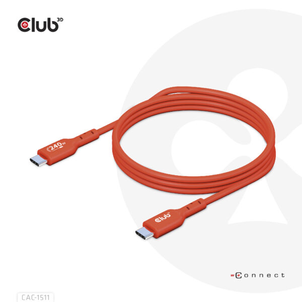 CLUB3D USB2 Type-C Bi-Directional USB-IF Certified Cable Data 480Mb, PD 240W(48V/5A) EPR M/M 4m / 13.13ft - Afbeelding 3