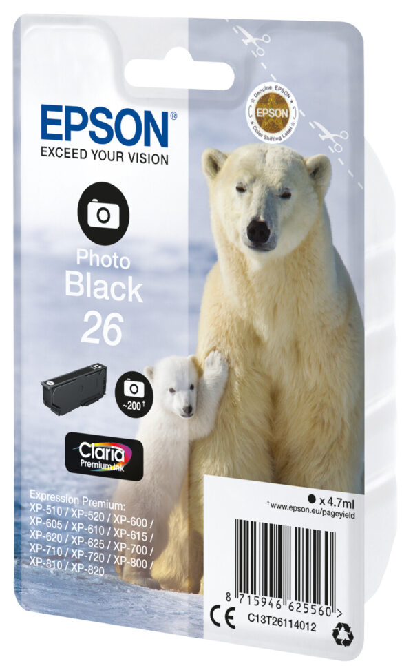 Epson Polar bear Singlepack Photo Black 26 Claria Premium Ink - Afbeelding 2