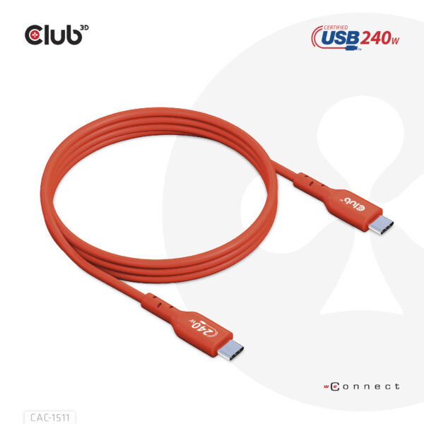 CLUB3D USB2 Type-C Bi-Directional USB-IF Certified Cable Data 480Mb, PD 240W(48V/5A) EPR M/M 4m / 13.13ft - Afbeelding 9