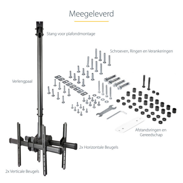 StarTech.com Dual TV Plafondbeugel, Rug-aan-Rug Heavy-Duty Ophangbeugel, VESA Beugel voor Dual 32"-75" TVs / Displays, Kantelen/ - Afbeelding 15