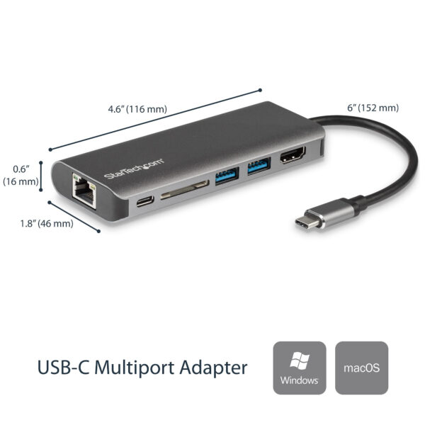 StarTech.com USB-C multiport adapter met SD kaartlezer - Power Delivery - 4K HDMI - GbE - 2 x USB 3.0 - USB-C hub - card reader - Afbeelding 6