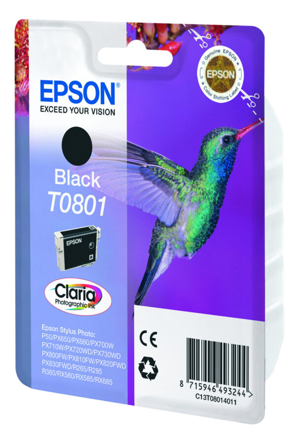 Epson Hummingbird Singlepack Black T0801 Claria Photographic Ink - Afbeelding 2