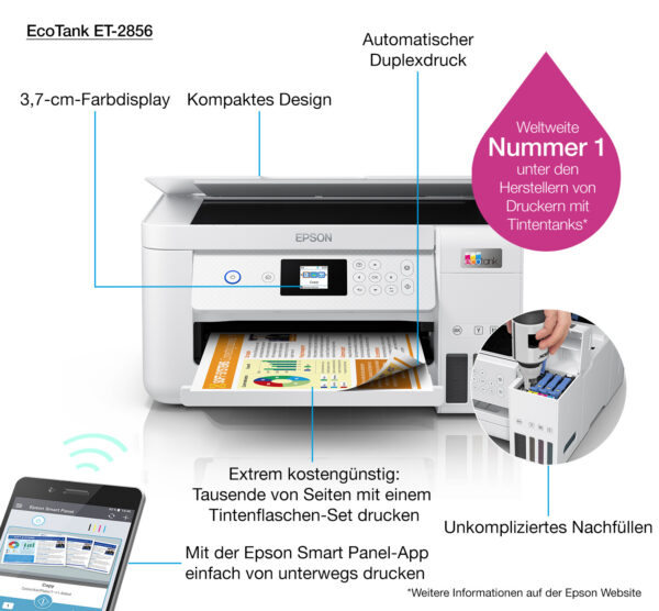 Epson EcoTank ET-2856 A4 multifunctionele Wi-Fi-printer met inkttank, inclusief tot 3 jaar inkt - Afbeelding 8