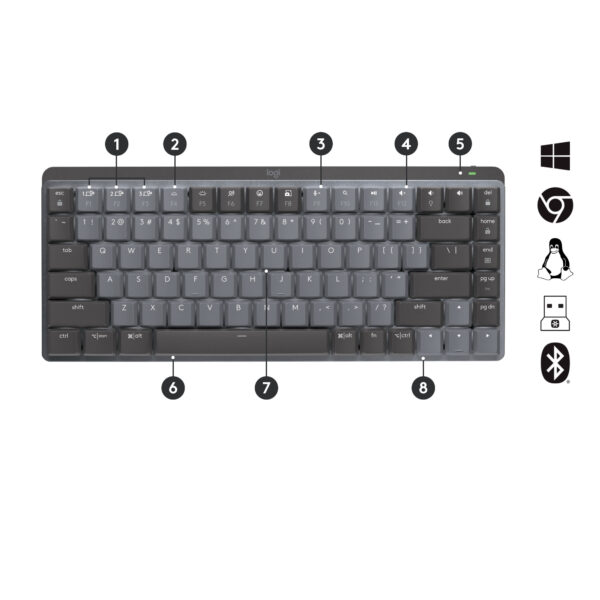 Logitech MX Mini Mechanical toetsenbord Kantoor RF-draadloos + Bluetooth QWERTZ Zwitsers Grafiet, Grijs - Afbeelding 6