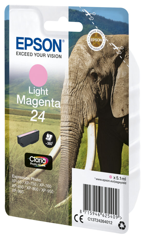 Epson Elephant Singlepack Light Magenta 24 Claria Photo HD Ink - Afbeelding 2