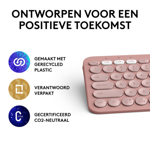 Logitech Pebble Keys 2 K380s toetsenbord Universeel RF-draadloos + Bluetooth QWERTY US International Roze - Afbeelding 11