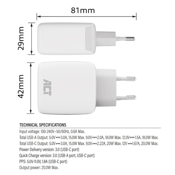 ACT USB-C & USB-A lader 20W met Power Delivery PPS, Quick Charge, GaNFast - Afbeelding 8