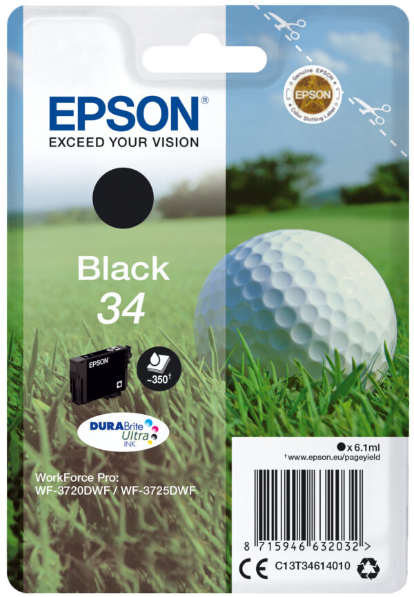 Epson Golf ball Singlepack Black 34 DURABrite Ultra Ink