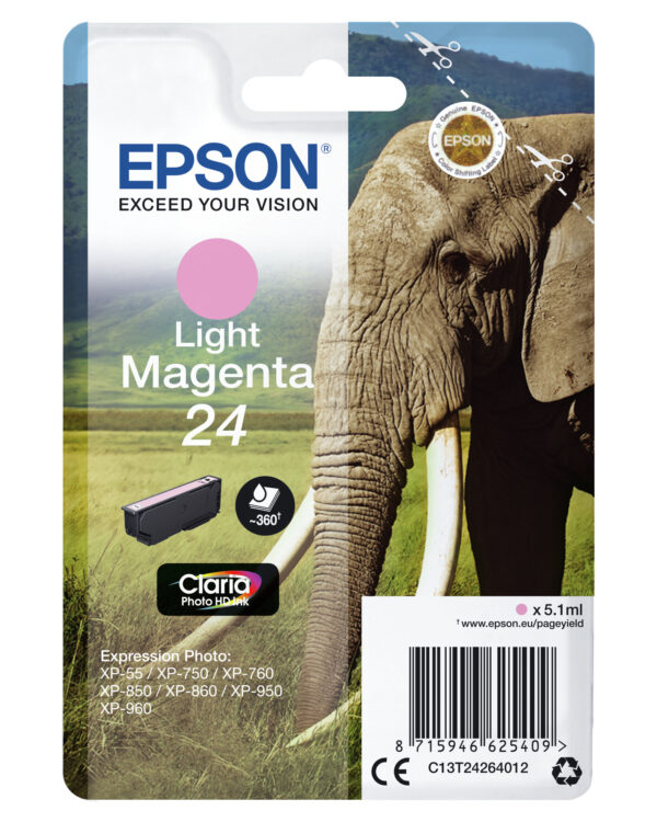 Epson Elephant Singlepack Light Magenta 24 Claria Photo HD Ink - Afbeelding 3