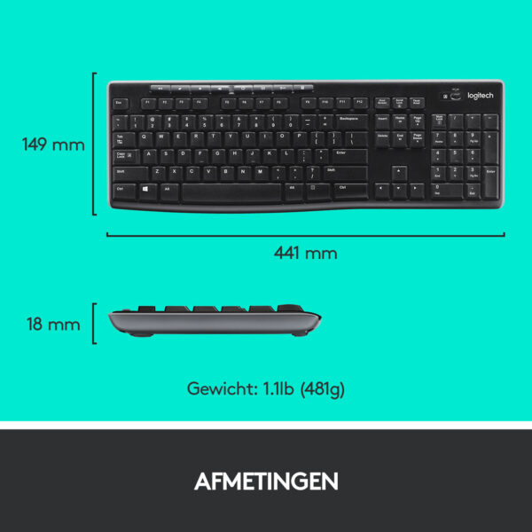 Logitech Wireless Combo MK270 toetsenbord Inclusief muis Thuis USB QWERTY Brits Engels Zwart - Afbeelding 11