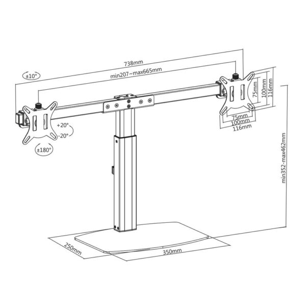 ACT Monitorarm office, op voet met gasveer, crossbar, 2 schermen - Afbeelding 4