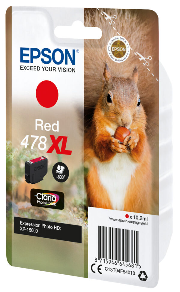 Epson Squirrel Singlepack Red 478XL Claria Photo HD Ink - Afbeelding 3