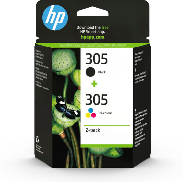 HP 305 2-Pack Tri-color/Black Original Ink Cartridge inktcartridge 2 stuk(s) Origineel Normaal rendement Zwart, Cyaan, Magenta,