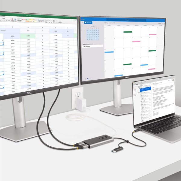 StarTech.com USB-C naar Dual-HDMI Adapter, USB-C of A naar 2x HDMI, 4K 60Hz, 100W Power Delivery Pass-Through, 30cm Ingebouwde K - Afbeelding 6