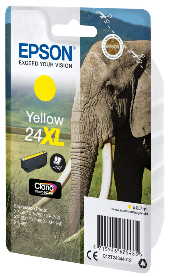 Epson Elephant Singlepack Yellow 24XL Claria Photo HD Ink - Afbeelding 2