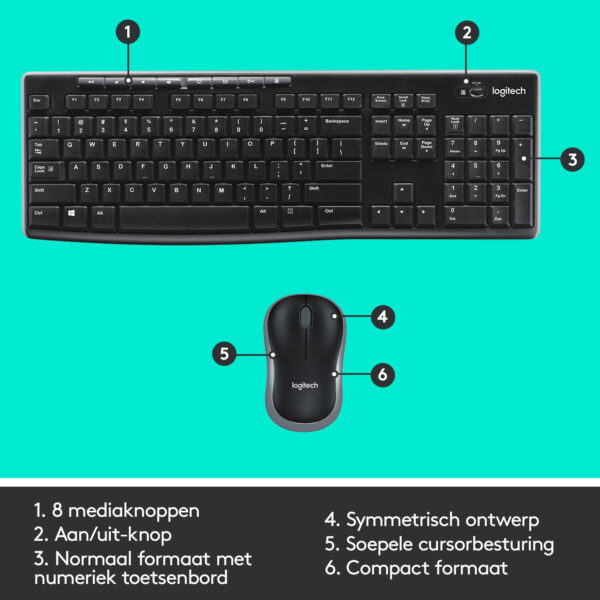 Logitech Wireless Combo MK270 toetsenbord Inclusief muis Thuis USB QWERTY Brits Engels Zwart - Afbeelding 10