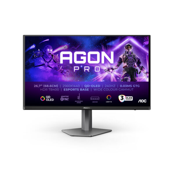 AOC AGON PRO AG276QZD2 computer monitor 67,8 cm (26.7") 2560 x 1440 Pixels Quad HD QD-OLED Grijs - Afbeelding 2