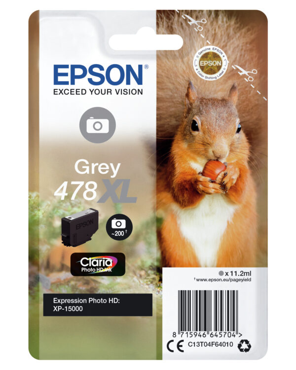 Epson Squirrel Singlepack Grey 478XL Claria Photo HD Ink - Afbeelding 2