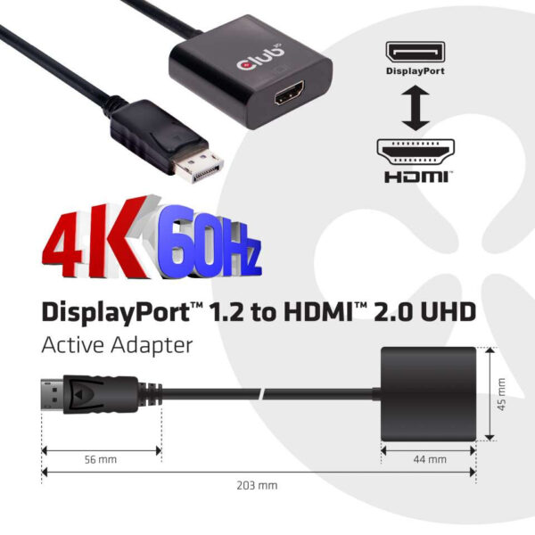 CLUB3D DisplayPort 1.2 to HDMI 2.0 UHD Active Adapter - Afbeelding 3